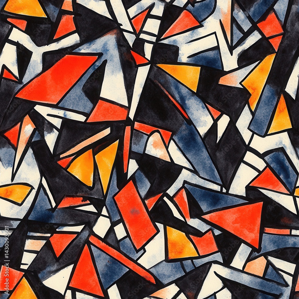 Aufkleber dynamic abstract geometric pattern design with watercolor texture, triangles, rectangles, and bold c
