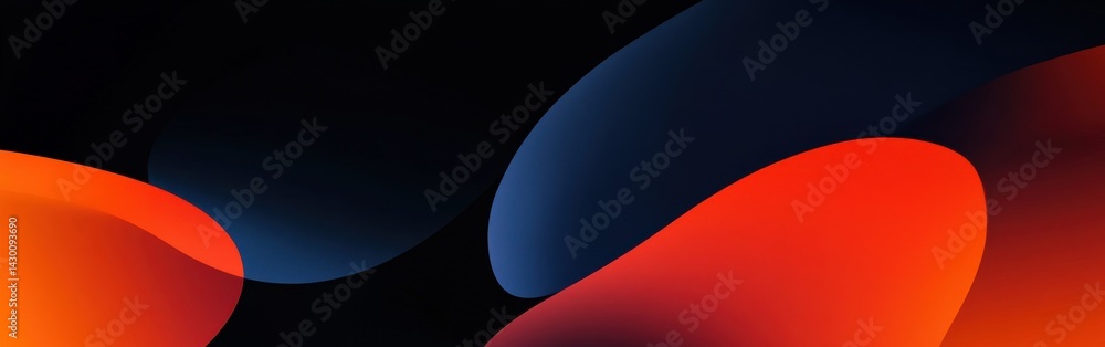 Aufkleber abstract composition of overlapping shapes in shades of orange, red, and blue against a dark black b
