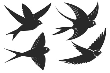 set of Barn Swallow vector silhouette illustration isolated on white background