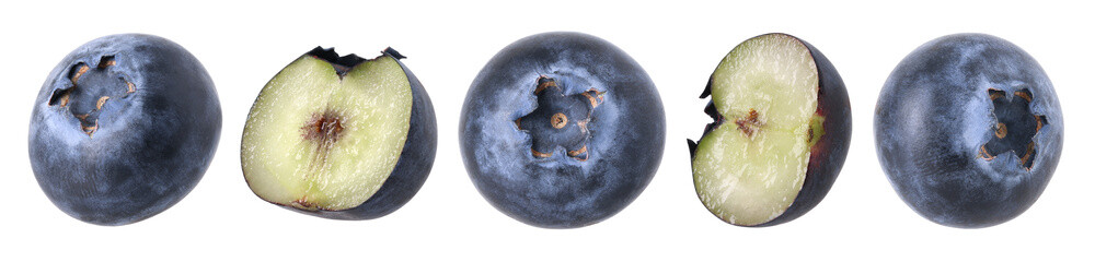 Blueberry and half isolated, transparent PNG, Blueberry macro studio photo, cut out
