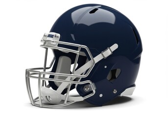 Fototapeta premium A detailed studio shot of a navy blue football helmet with a silver face mask on a white background