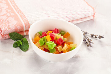 Sweet candied papaya colorful pieses