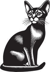 Black and White Abyssinian Cat Vector Illustration – Minimalist Feline Art