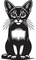 Black and White Abyssinian Cat Vector Illustration – Minimalist Feline Art