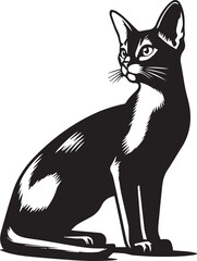 Black and White Abyssinian Cat Vector Illustration – Minimalist Feline Art