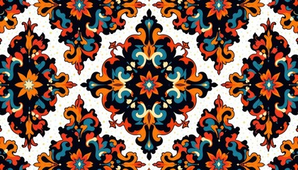 Fototapeta premium Bold symmetrical damask, large-scale repeating design, high contrast , detail, bold background, design element