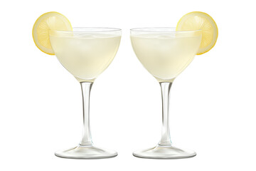  Two glasses of white lemon drop cocktail isolated on a transparent background.