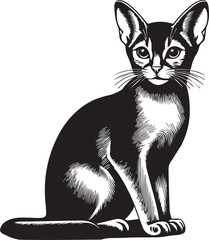 Black and White Abyssinian Cat Vector Illustration – Minimalist Feline Art