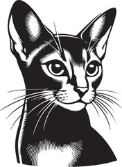 Black and White Abyssinian Cat Vector Illustration – Minimalist Feline Art