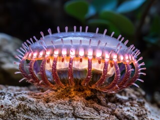 A vibrant comb jelly resting on a rock.