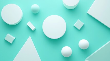 Pastel Green Background with White Geometric Shapes
