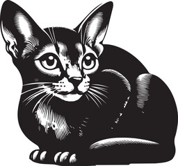 Black and White Abyssinian Cat Vector Illustration – Minimalist Feline Art