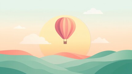 Obraz premium Pastel Hot Air Balloon over Rolling Hills at Sunset