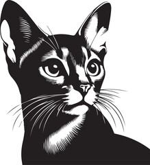 Black and White Abyssinian Cat Vector Illustration – Minimalist Feline Art