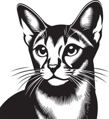 Black and White Abyssinian Cat Vector Illustration – Minimalist Feline Art