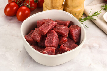 Raw beef cubes for cooking