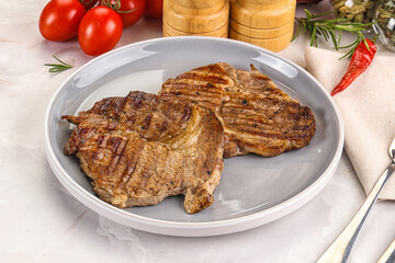 Grilled pork neck sirloin steak