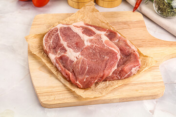 Raw pork neck steak sirloin