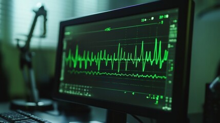 Heartbeat Monitor with Green ECG Rhythm Medical Vital Signs Display