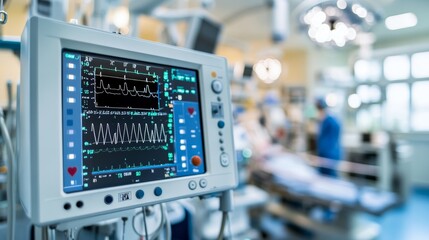 Close-Up of Life Support Machine and Heart Monitor in a Modern Operating Room