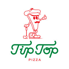illustration pizza mascot that plays golf, pizza restaurant wall art 