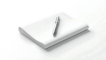 Blank White Paper Stack And Modern Pen For Writing Concept Idea Creation Planning Strategy Silver Metal Pen On White Background Stationery Business Meeting