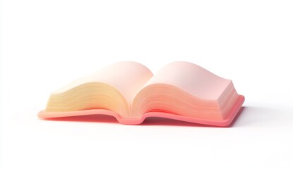 Open pastel pink book on white background