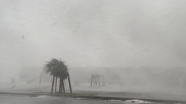 Hurricane Storm Surge Crashing Waves Powerful Wind - Khanun