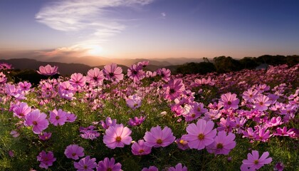 Fototapeta premium Pink cosmos flower field