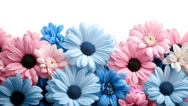 pink, white, and blue chrysanthemums on transparent background PNG
