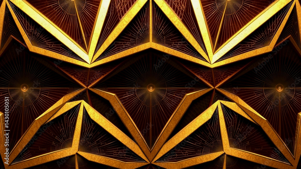 Aufkleber geometric pattern with golden sunburst design on triangular panels