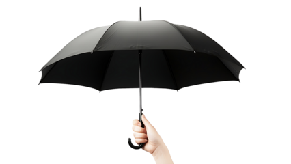 hand holding black umbrella on transparent background PNG