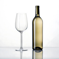Elegant Empty Wine Glass and Bottle A Still Life Photography