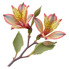 Delicate Pink and Yellow Floral Arrangement with Green Leaves, isolated on transparent background.