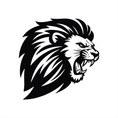Roaring Lion Head Black Silhouette Vector – Fierce Wild Animal Illustration for Tattoo, Logo, and Graphic Design
