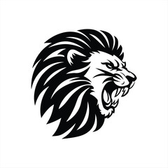 Fierce Roaring Lion Head Silhouette Vector – Bold Black Wild Animal Art for Tattoo, Logo, and Graphic Design
