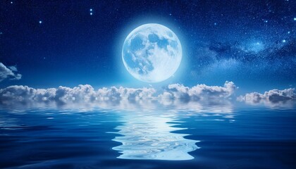 Very big moon at the ocean, with starry and milky way at sky