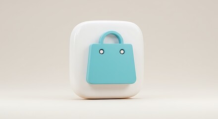 Shopping Bag Icon on White Square