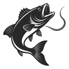 trout jumping vector silhouette illustration isolated on white background