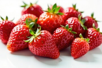 Plump ripe strawberries, pristine white backdrop , summer, vitamin c, produce