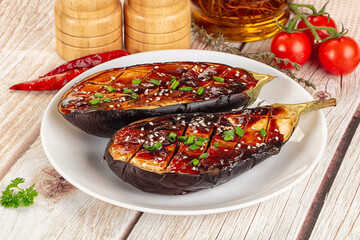 Baked eggplant with teriyaki sause