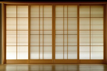 Japanese-style wooden closet doors with minimalist aesthetics and sliding functionality