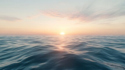 Obraz premium A serene sunrise over a peaceful ocean with gentle waves and a bright sky, reflecting the essence of joy and happiness.