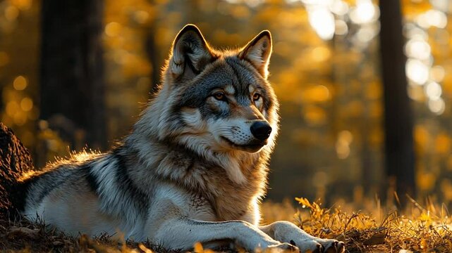 Majestic Wolf in Autumnal Forest