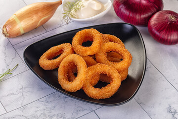 Golden fried onion rings snack