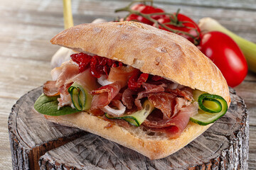 Ciabatta with cured parma and tomato