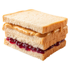 Fototapeta premium Classic Peanut Butter and Jelly Sandwich with Soft White Bread, isolated on transparent background.