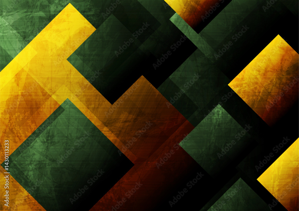 Aufkleber dark green and bright orange squares grunge tech geometric abstract background. vector graphic desig
