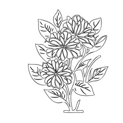 Elegant floral arrangement in black and white outlines featuring stylized blooms