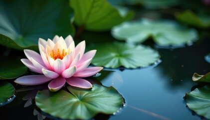 Water lilies create vibrant floral pattern on lake, art, elegant, pink